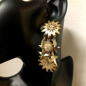 Vintage Ladies' Sun Moon Star Dangle Clip Earrings